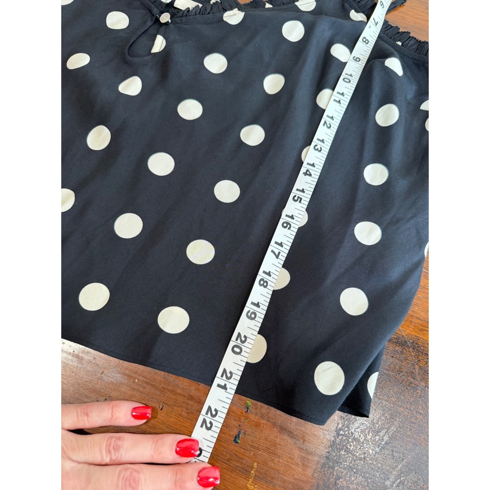 Doen Louise Silk Ruffle Cami Tank Top Solstice Sky Polka Dot Black White XXL - Picture 11 of 12